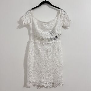 Fashion Nova White Dessert First Crochet Short Dress Size M Off Shoulder Wedding